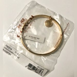 Coach Gold Tone Bangle Bracelet W/ Gold Charm